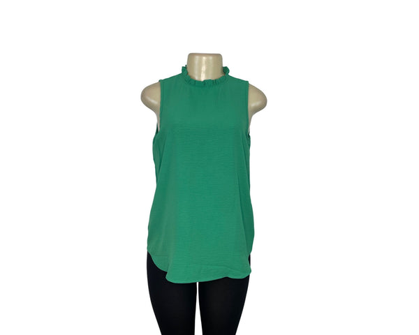 Sleeveless Green Ruffle Neck Top By Rielle Size S - New