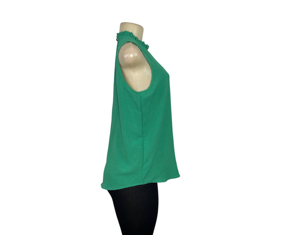 Sleeveless Green Ruffle Neck Top By Rielle Size S - New