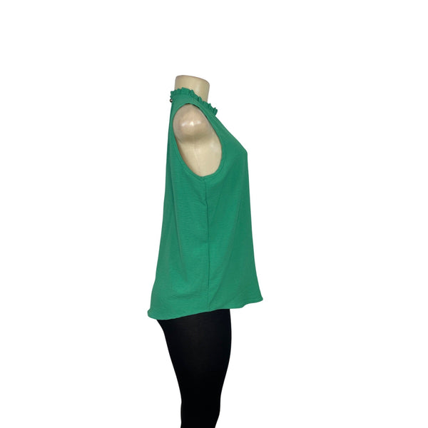 Sleeveless Green Ruffle Neck Top By Rielle Size S - New