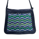Handcrafted Navy Blue Suede With Chevron Pattern Front Panel Crossbody Bag