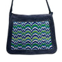Handcrafted Navy Blue Suede With Chevron Pattern Front Panel Crossbody Bag