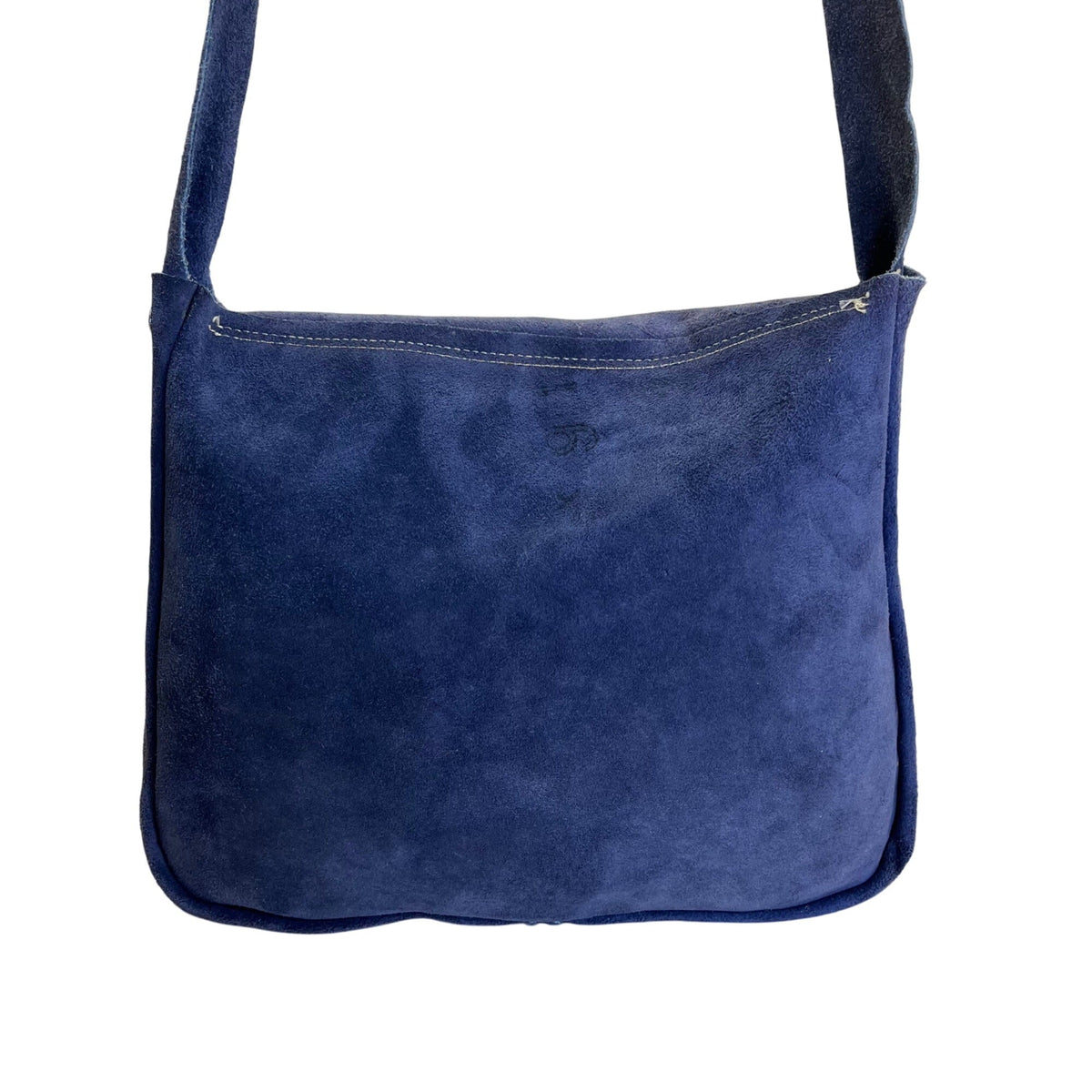 Handcrafted Navy Blue Suede With Chevron Pattern Front Panel Crossbody Bag