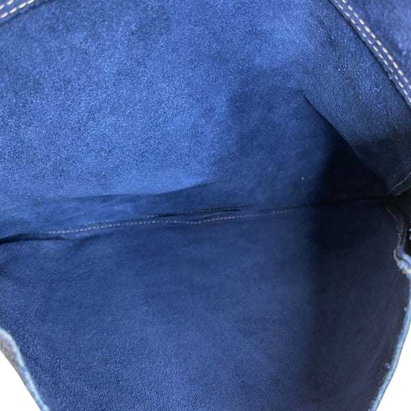 Handcrafted Navy Blue Suede With Chevron Pattern Front Panel Crossbody Bag