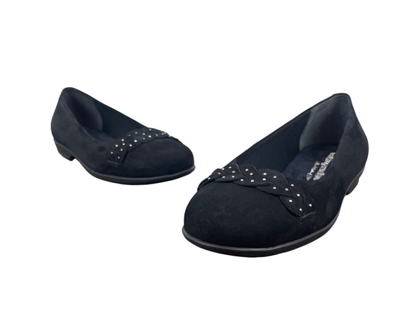 Walking Cradles Womens Black Nubuck Francesca Flat Shoes 8.5