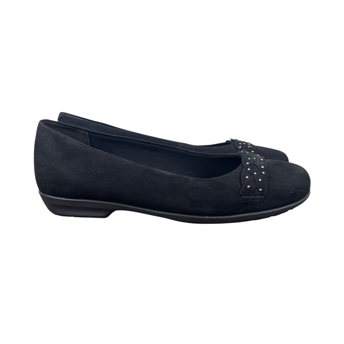 Walking Cradles Womens Black Nubuck Francesca Flat Shoes 8.5