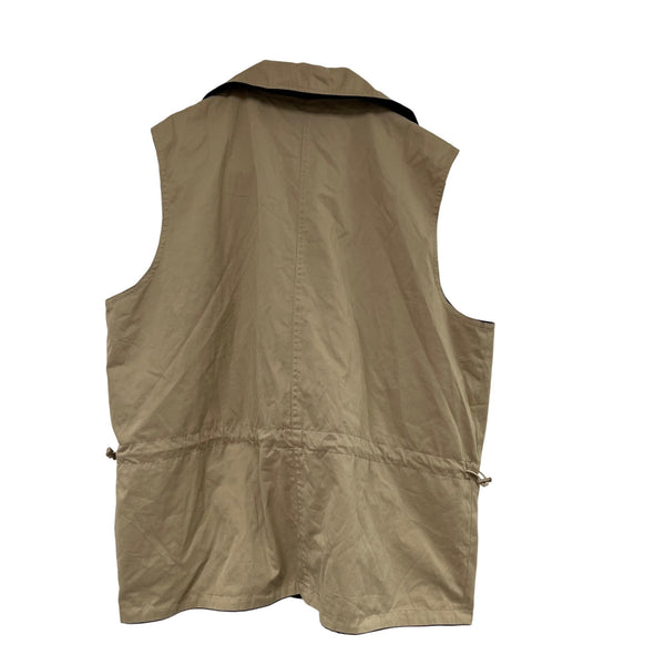 Title: Mens Beige Cotton Button-Up Utility Vest With Pockets Adjustable Waist Large