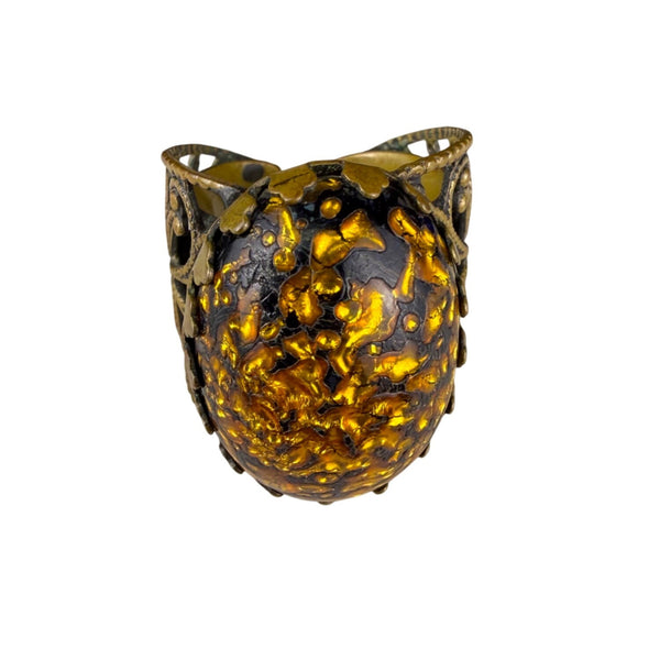 Vintage Kim® Womens Amber-Tone Adjustable Brass Filigree Cocktail Cuff Statement Ring