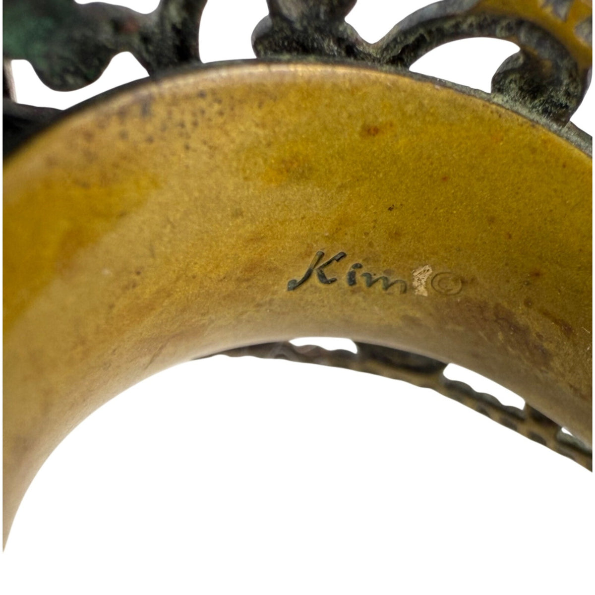 Vintage Kim® Womens Amber-Tone Adjustable Brass Filigree Cocktail Cuff Statement Ring