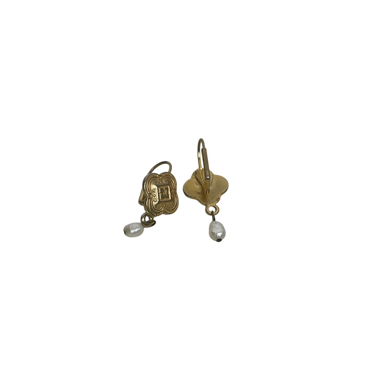 Vintage Gold-Tone Womens Dangle Earrings Pearl Drop Elegant Antique Style