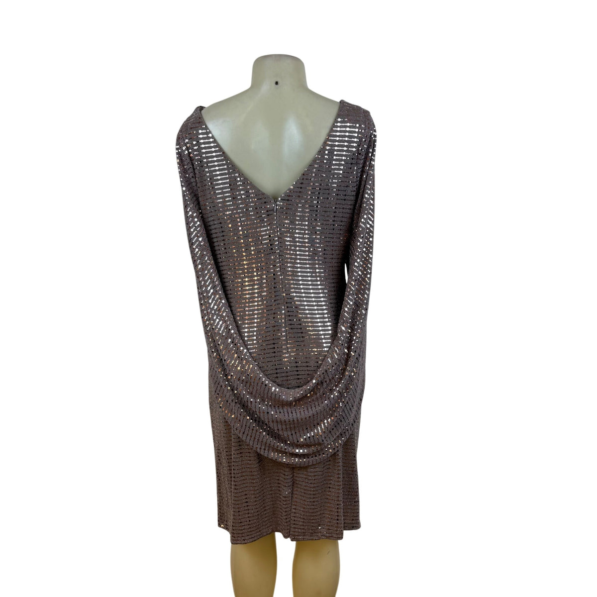 R&M Richard’s Brown Sequin Cocktail Dress Long Sleeve Drape Detail Shift Sz 14