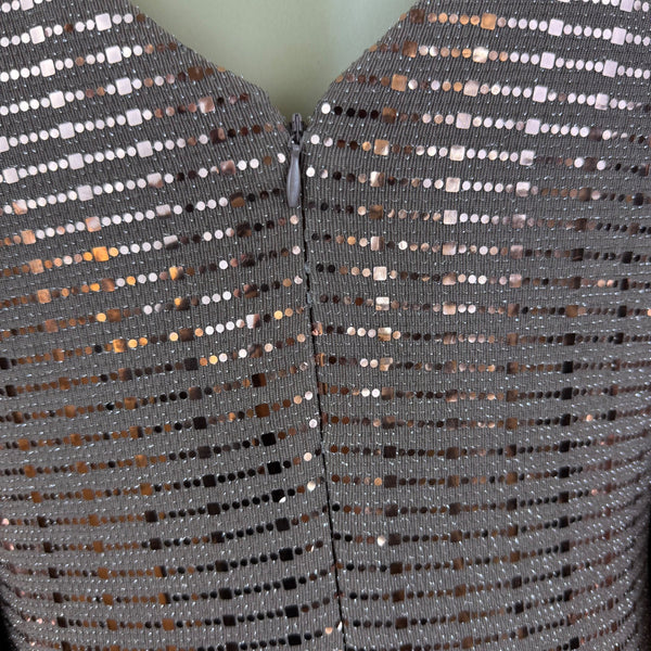 R&M Richard’s Brown Sequin Cocktail Dress Long Sleeve Drape Detail Shift Sz 14
