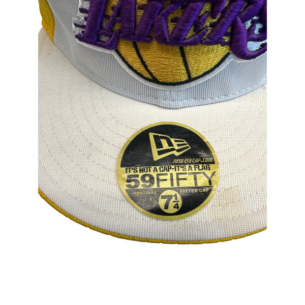 NBA Newera White Basketball Hat Los Angeles Lakers Fitted Cap Sz 7