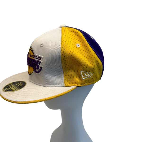 NBA Newera White Basketball Hat Los Angeles Lakers Fitted Cap Sz 7