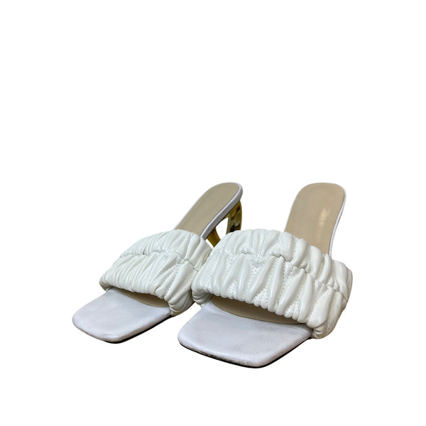Braided Strap Gold Heel Women’s White Open-Toe Sandals Size 41
