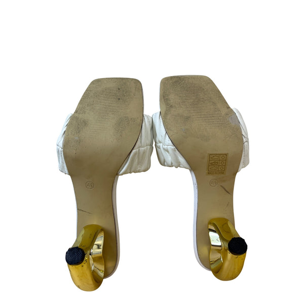Braided Strap Gold Heel Women’s White Open-Toe Sandals Size 41
