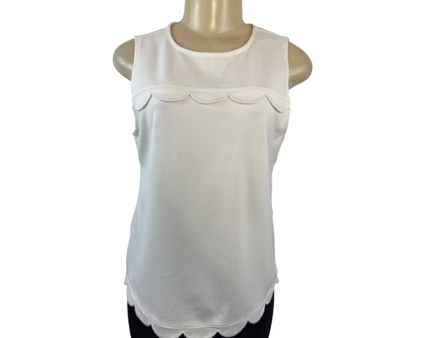 Ann Taylor White Scalloped Sleeveless Top Womens Blouse Size S