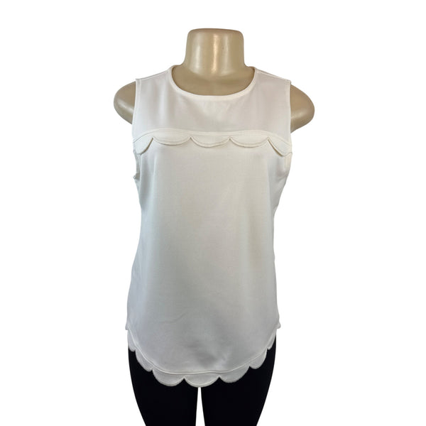Ann Taylor White Scalloped Sleeveless Top Womens Blouse Size S