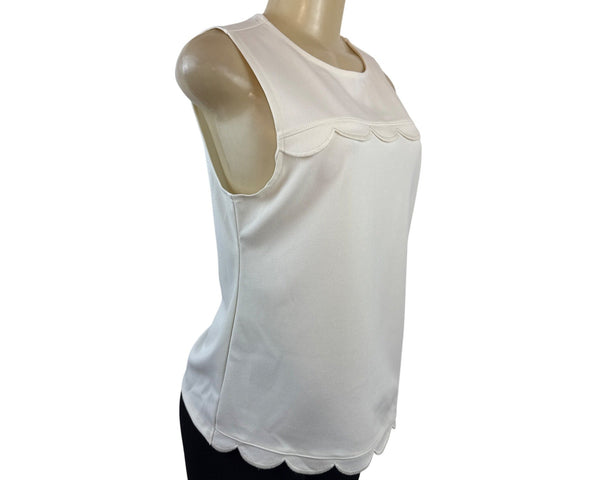 Ann Taylor White Scalloped Sleeveless Top Womens Blouse Size S