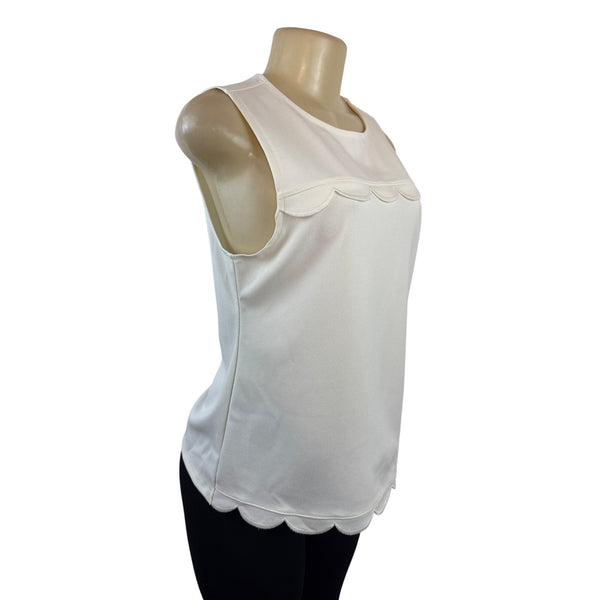 Ann Taylor White Scalloped Sleeveless Top Womens Blouse Size S