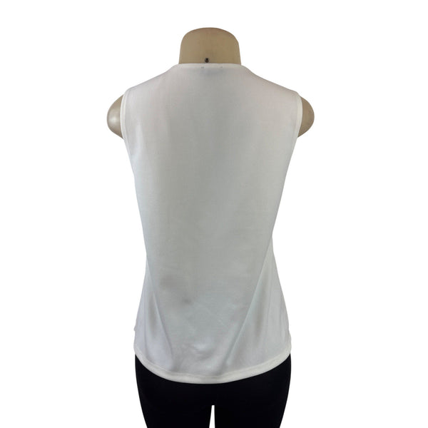 Ann Taylor White Scalloped Sleeveless Top Womens Blouse Size S
