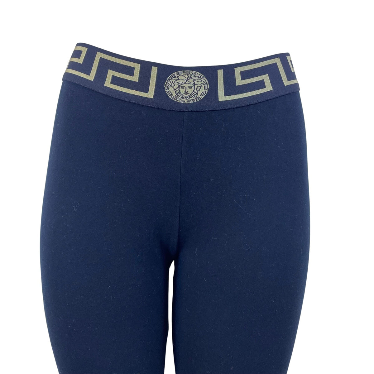 Versace Womens Black Cotton & Elastane Leggings Greek Key Medusa Detail Size 2