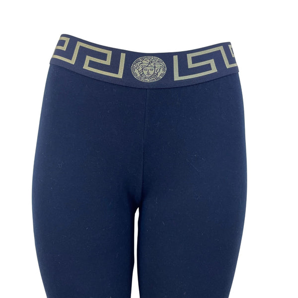 Versace Womens Black Cotton & Elastane Leggings Greek Key Medusa Detail Size 2