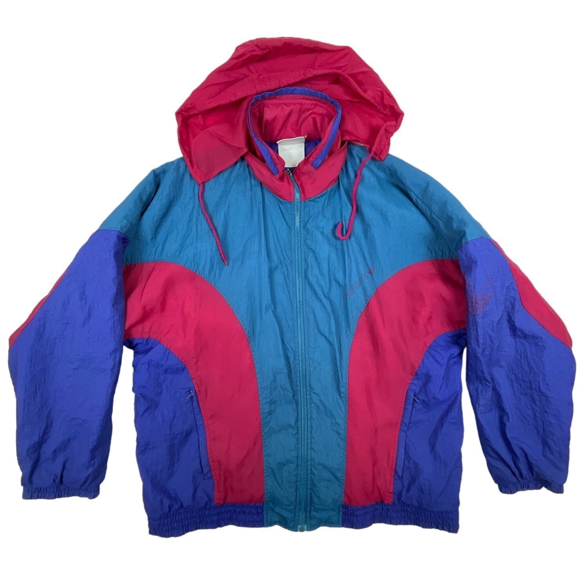 Vintage Adidas Blue Red Clam Shell Logo Hoodie Padded Winter Jacket Sz L