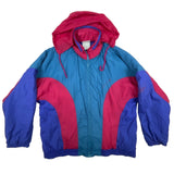 Vintage Adidas Blue Red Clam Shell Logo Hoodie Padded Winter Jacket Sz L
