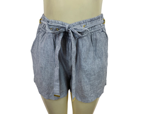 Michael Kors Striped High-Waist Drawstring Shorts W/Gold Grommets & Pockets Sz S