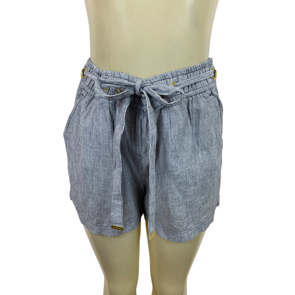 Michael Kors Striped High-Waist Drawstring Shorts W/Gold Grommets & Pockets Sz S