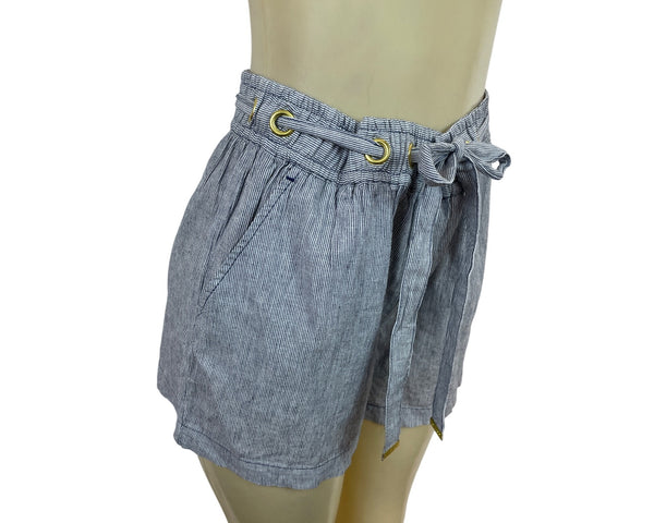 Michael Kors Striped High-Waist Drawstring Shorts W/Gold Grommets & Pockets Sz S