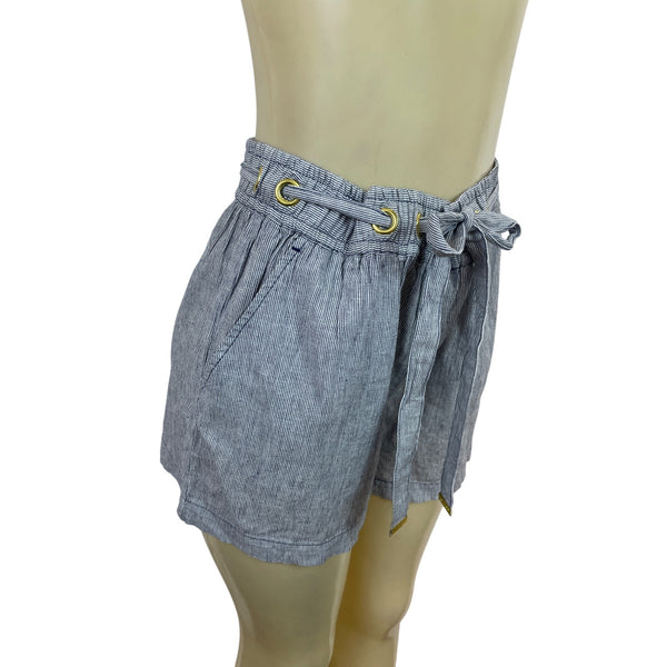 Michael Kors Striped High-Waist Drawstring Shorts W/Gold Grommets & Pockets Sz S