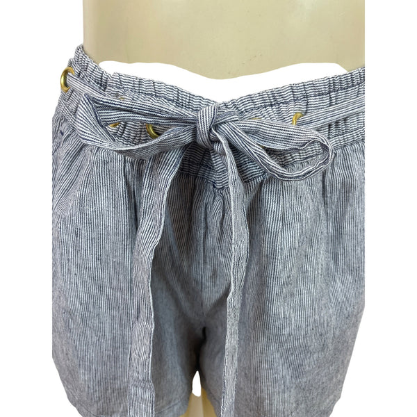 Michael Kors Striped High-Waist Drawstring Shorts W/Gold Grommets & Pockets Sz S