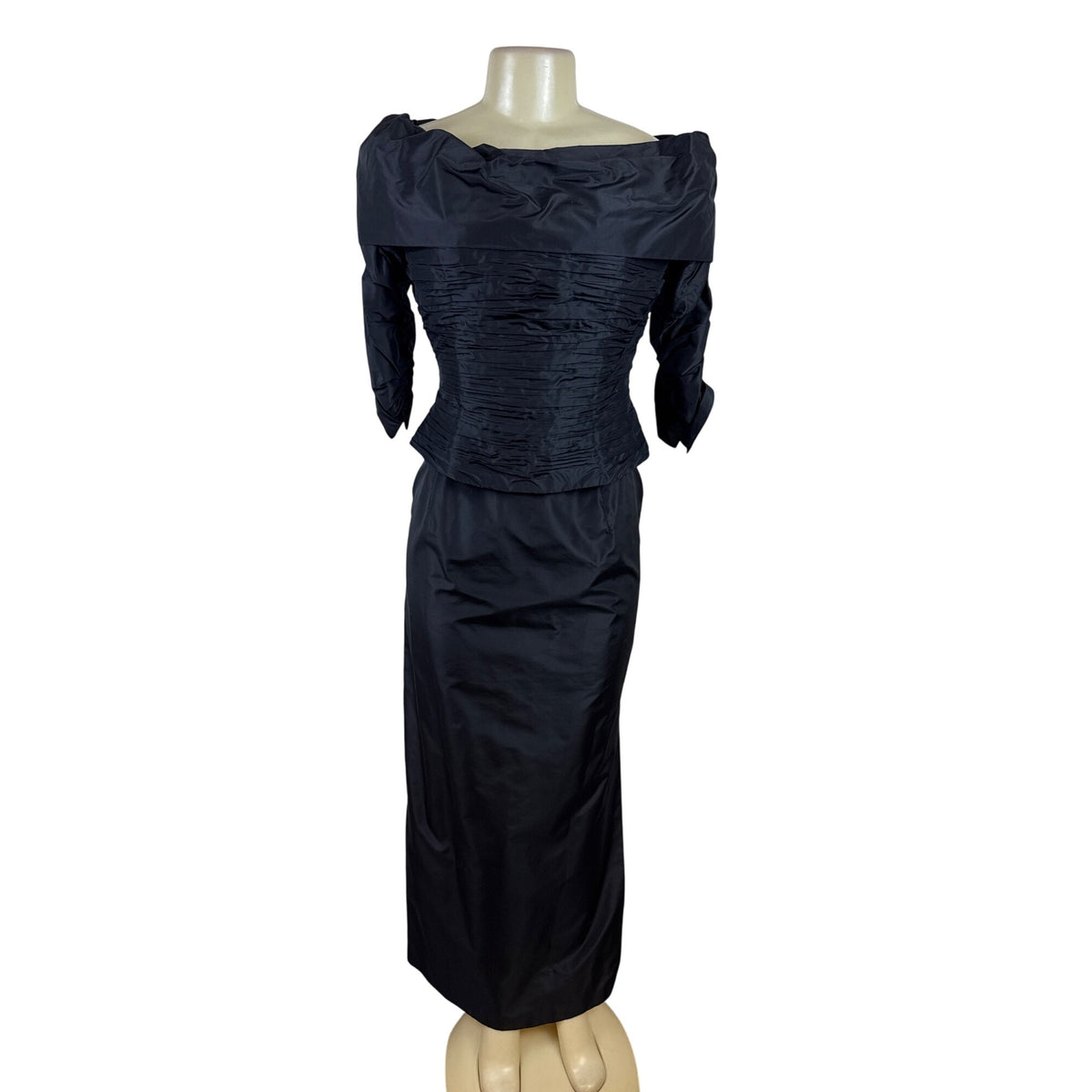Vintage Chetta B Black Off-Shoulder Formal Top & Skirt Set For Women Sz 8