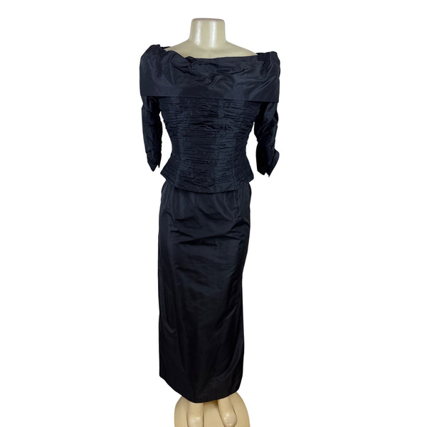 Vintage Chetta B Black Off-Shoulder Formal Top & Skirt Set For Women Sz 8