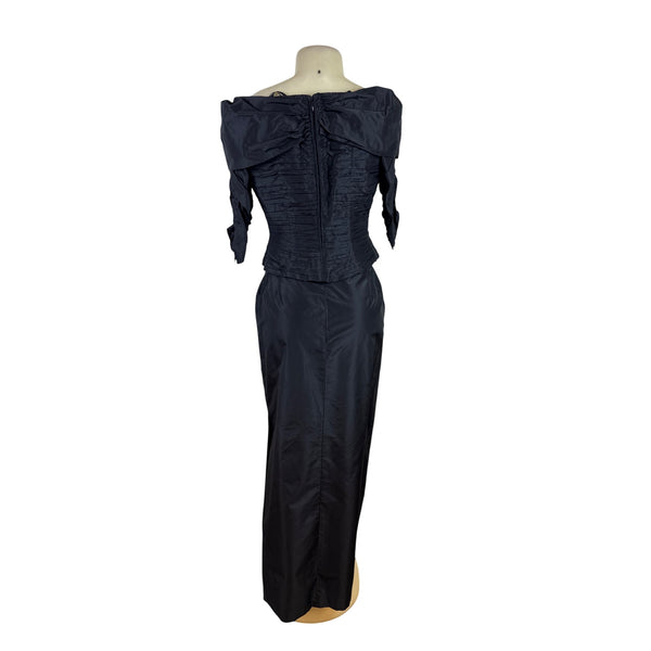 Vintage Chetta B Black Off-Shoulder Formal Top & Skirt Set For Women Sz 8