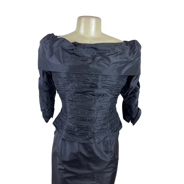 Vintage Chetta B Black Off-Shoulder Formal Top & Skirt Set For Women Sz 8