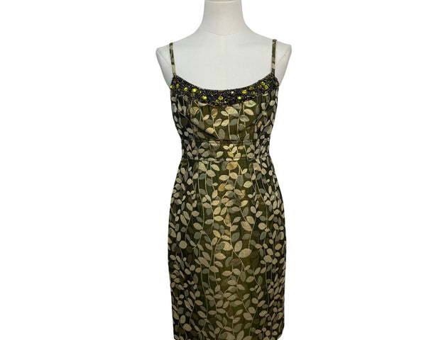 Maggy London Women’s Green & Gold Brocade Cocktail Dress Sleeveless Sz 2P - New