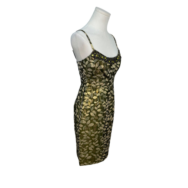Maggy London Women’s Green & Gold Brocade Cocktail Dress Sleeveless Sz 2P - New