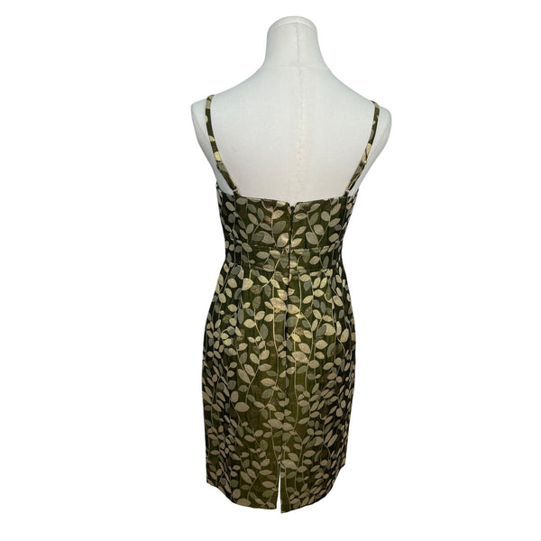 Maggy London Women’s Green & Gold Brocade Cocktail Dress Sleeveless Sz 2P - New
