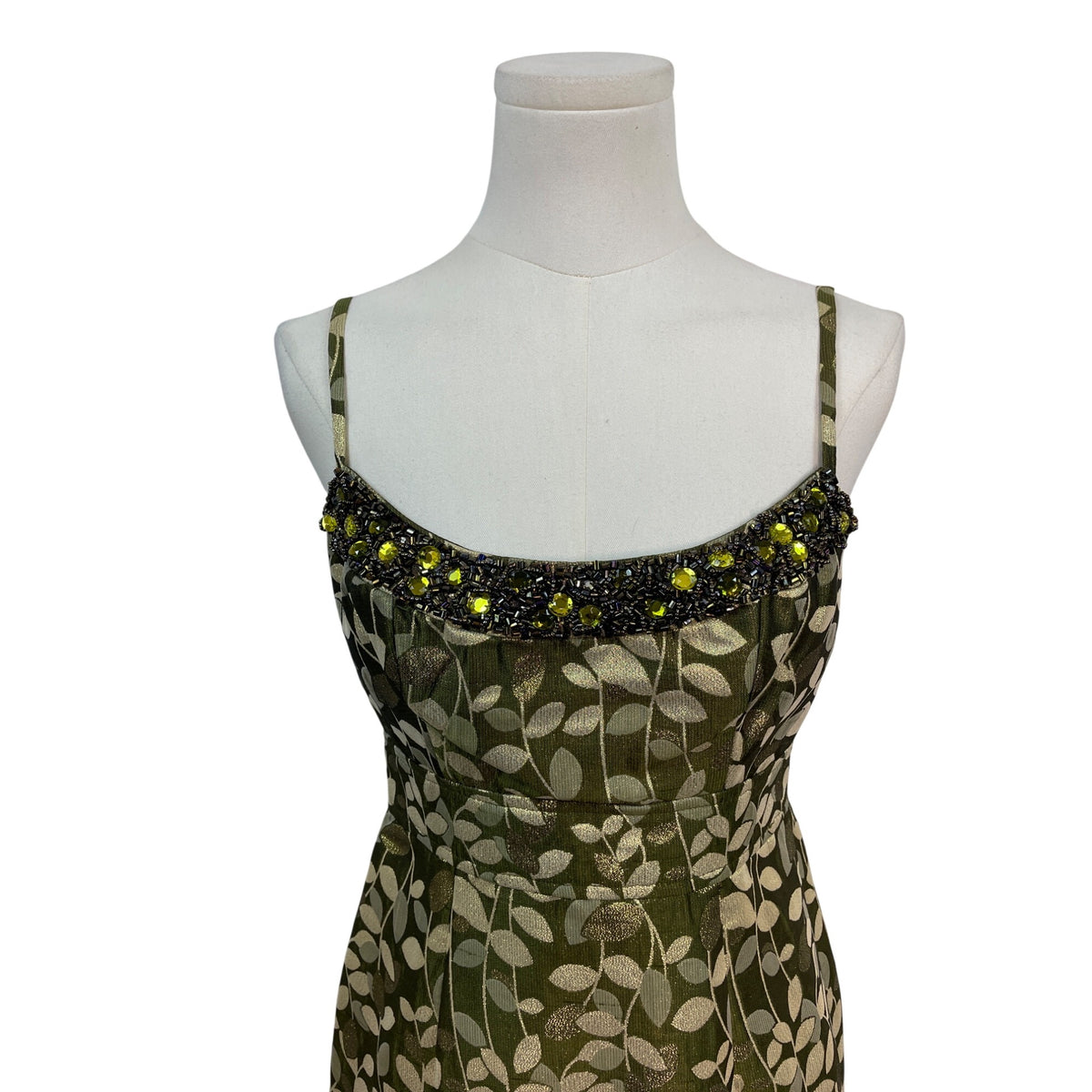 Maggy London Women’s Green & Gold Brocade Cocktail Dress Sleeveless Sz 2P - New