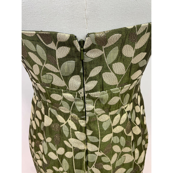 Maggy London Women’s Green & Gold Brocade Cocktail Dress Sleeveless Sz 2P - New
