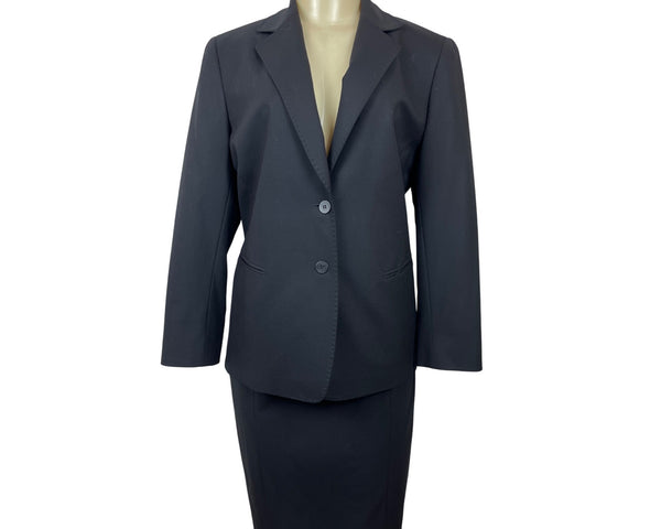 Lafayette 148 Black 2 Pcs Business Suit Set Blazer Sz 8 & Skirt Wool Blend Sz 10