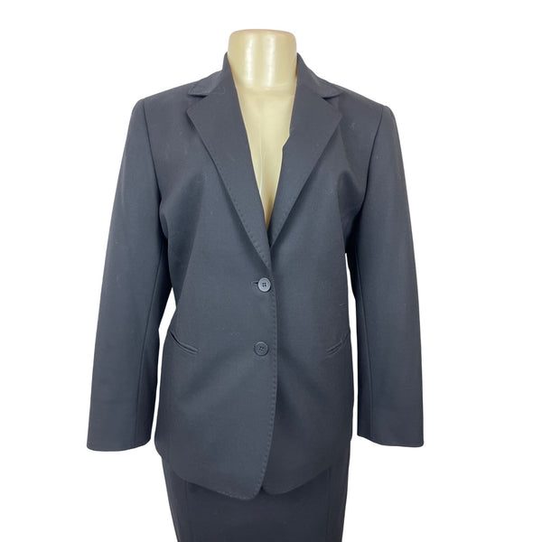 Lafayette 148 Black 2 Pcs Business Suit Set Blazer Sz 8 & Skirt Wool Blend Sz 10