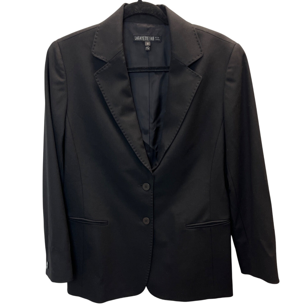 Lafayette 148 Black 2 Pcs Business Suit Set Blazer Sz 8 & Skirt Wool Blend Sz 10