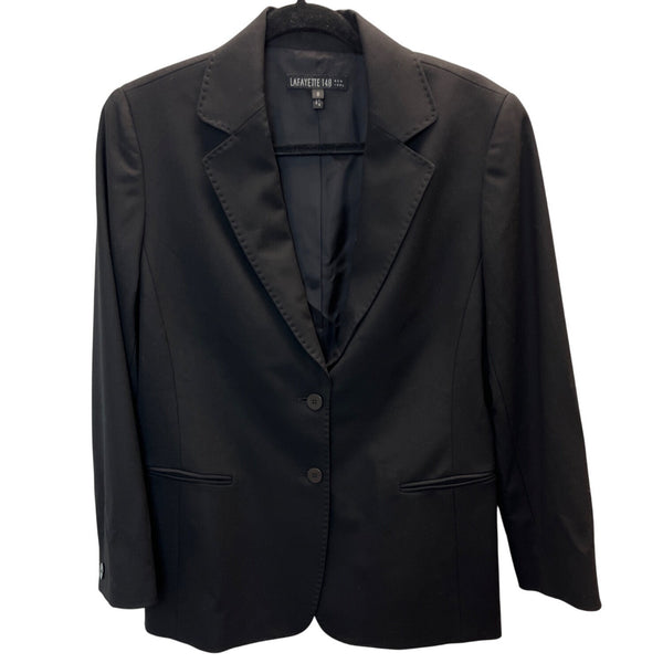 Lafayette 148 Black 2 Pcs Business Suit Set Blazer Sz 8 & Skirt Wool Blend Sz 10