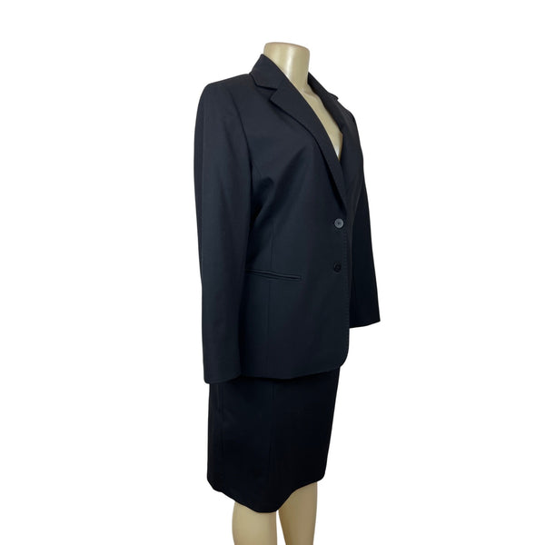 Lafayette 148 Black 2 Pcs Business Suit Set Blazer Sz 8 & Skirt Wool Blend Sz 10