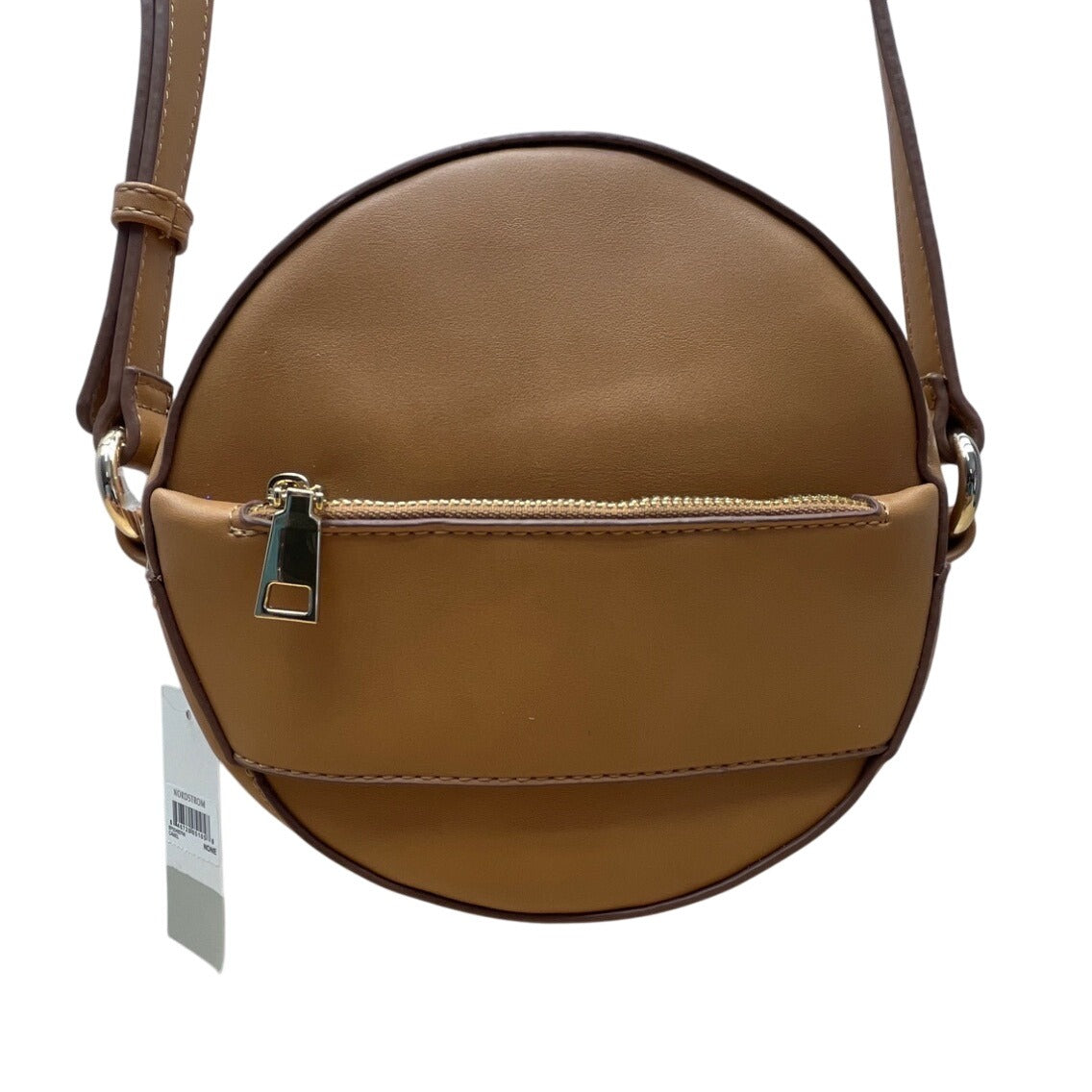 BP Women’s Camel Brown Adjustable Strap Zipper Pockets Round Crossbody Bag Sz M