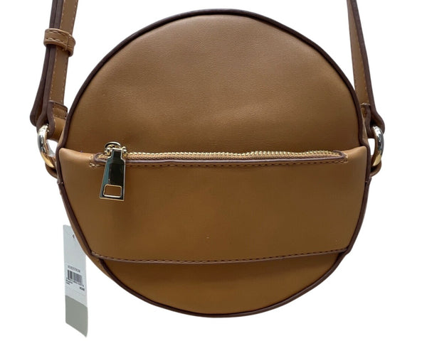 BP Women’s Camel Brown Adjustable Strap Zipper Pockets Round Crossbody Bag Sz M