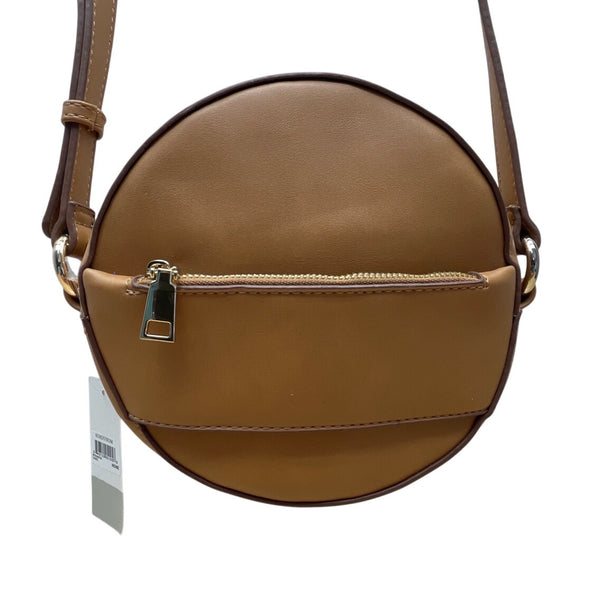 BP Women’s Camel Brown Adjustable Strap Zipper Pockets Round Crossbody Bag Sz M